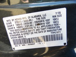2005 Honda Odyssey Lx 3.5L AT 2WD A21362